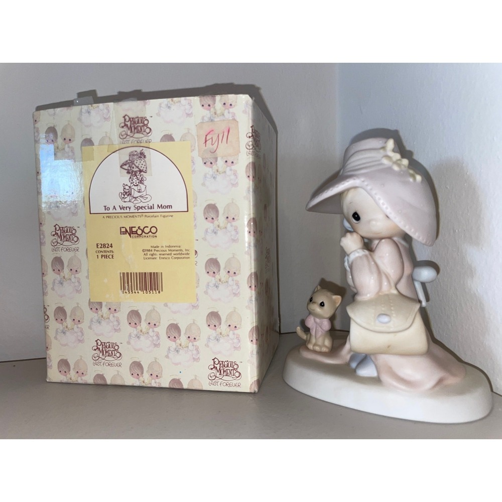 Precious Moments To A Very Special Mom Figurine E2824 Girl with Kitten 1984 Box - Picture 10 of 11